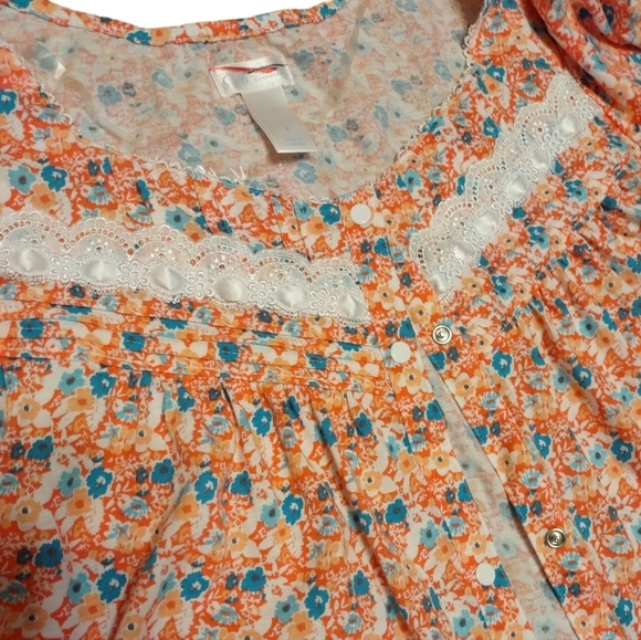 Adonna Sleepwear Full Button Gown Island Floral Small NWT Orange Lace - Picture 2 of 3